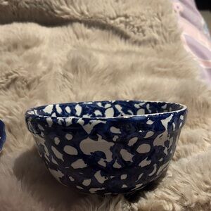 Handmade Blue & White Italian Splatter Ceramic Bowl -